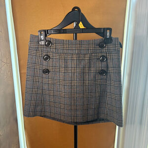 Gap Women Plaid Mini Skirt Button Preppy Academia Wool Blend Gray Brown Size 0